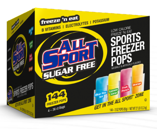 All Sport Freezer Pops with Orange, Fruit Punch, Lemon Lime, Blue Raz- 144 in a box $38.80-Dival