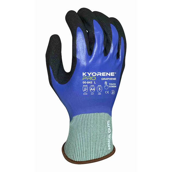 Kyorene Pro® 18g Gray Graphene A4 Glove, Full Blue Nitrile Coating With Black HCT MicroFoam Nitrile Palm Coating- 127.80 a pack of 12-Dival
