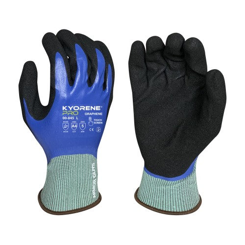 Kyorene Pro® 18g Gray Graphene A4 Glove, Full Blue Nitrile Coating With Black HCT MicroFoam Nitrile Palm Coating- 127.80 a pack of 12-Dival
