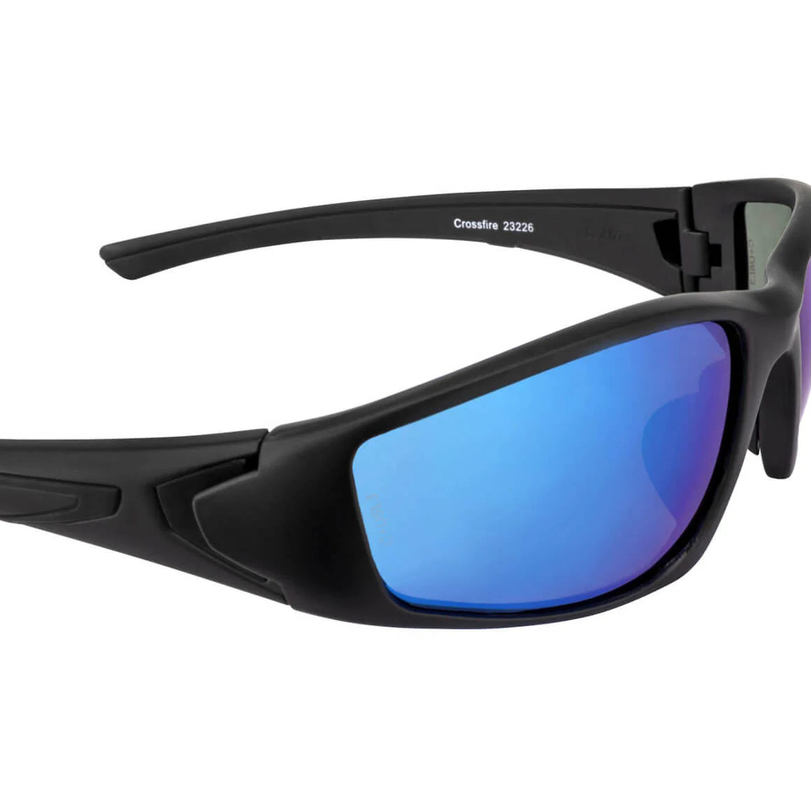 CrossFire® 23226 Safety Eyewear, Hard Coated Anti-Scratch, Polarized HD Blue Mirror Lens, Full Framed Frame, Matte Blk- 343.80 for pack of 12-Dival
