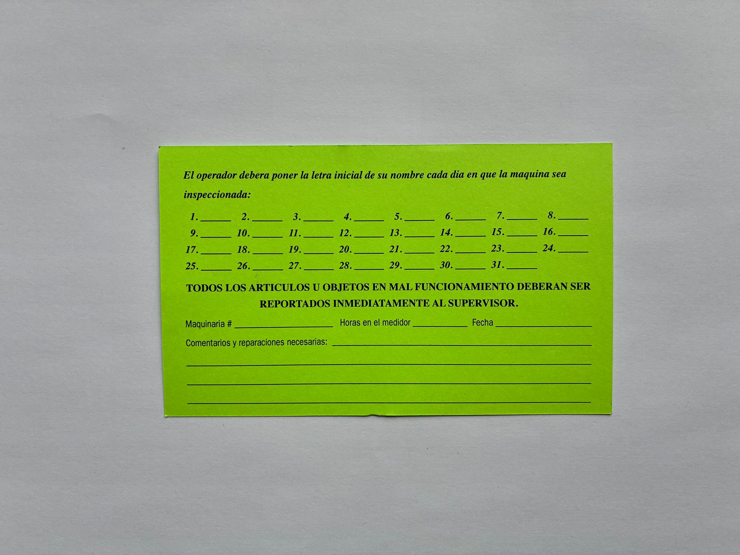 English or Spanish Equipment Cards- 25 for 23.5- Warehouse