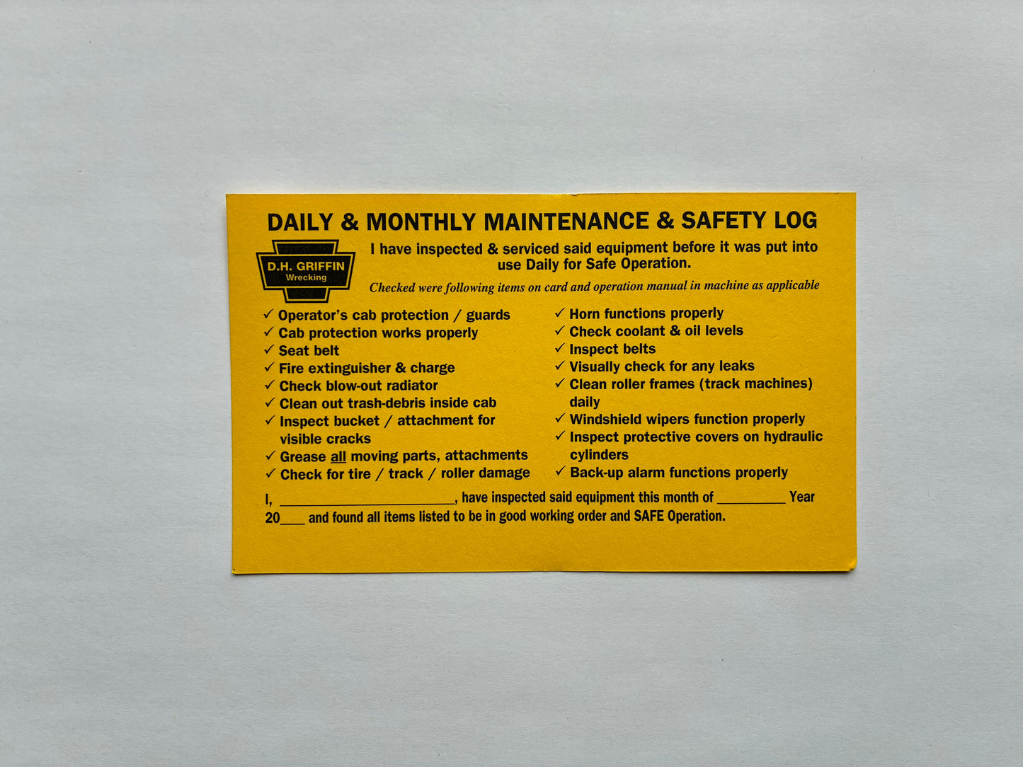English or Spanish Equipment Cards- 25 for 23.5- Warehouse