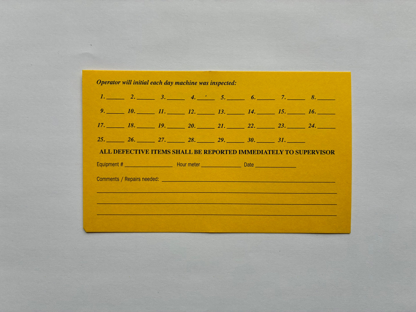 English or Spanish Equipment Cards- 25 for 23.5- Warehouse