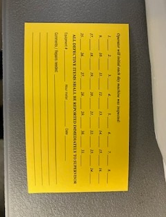 English or Spanish Equipment Cards- 25 for 23.5- Warehouse